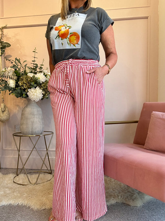 Dare To Stand Out Striped Pant - Red/White - Wardrobe By Simone