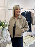 Load image into Gallery viewer, Faux Leather Collared Bomber Jacket - Taupe
