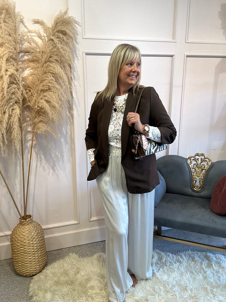 Ruched Blazer - Brown