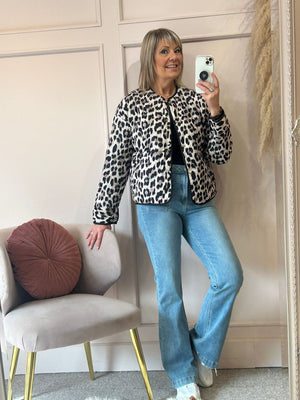 Buttoned Padded Jacket  - Leopard - Wardrobe By Simone