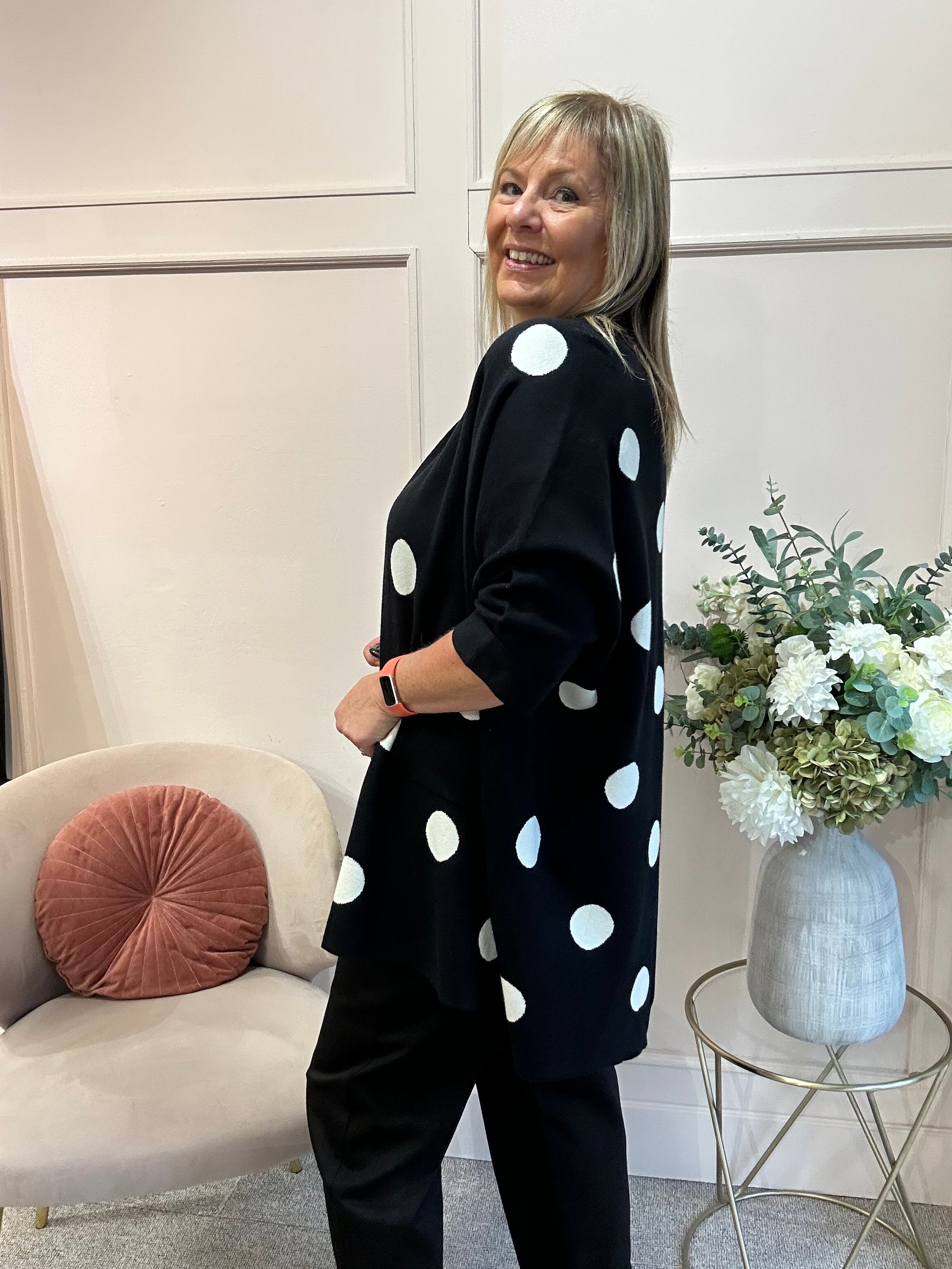 Oversized Spot Cardi Jacket - Black/Cream