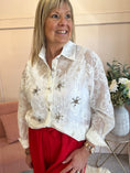 Load image into Gallery viewer, Gold Flower & Gem Detail Shirt  - Soft Cream - Wardrobe By Simone
