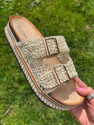 Lace Weave Band Mule - Beige