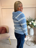 Load image into Gallery viewer, Hoody Striped Zip Cardigan- Cornflower Blue/Cream
