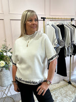 Embroidered Leaf Detail Jumper - Cream