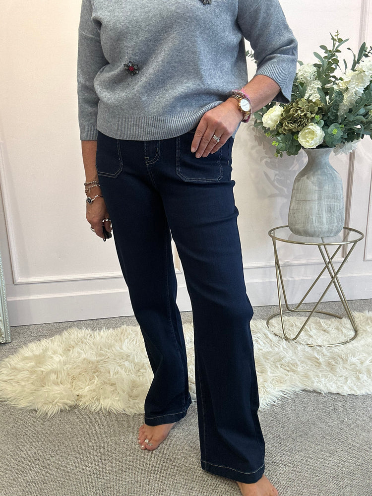 Indigo Front Pocket Wide Jean -  Denim - Wardrobe By Simone