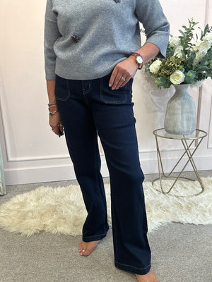 Indigo Front Pocket Wide Jean -  Denim - Wardrobe By Simone