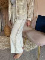 Gold Stripe Down Side Wide Pants - Light Cream