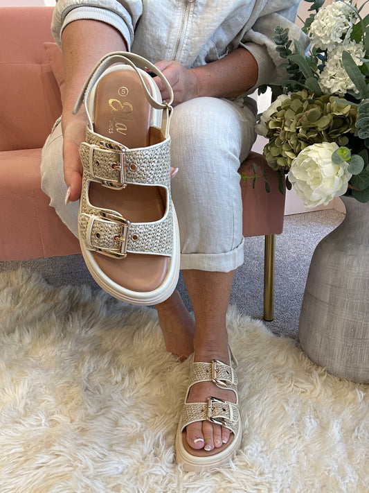 Slone Buckle & Weave Sandal - Cream