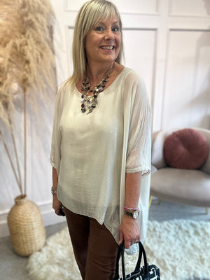 Floaty chiffon oversized top - Beige - Wardrobe By Simone