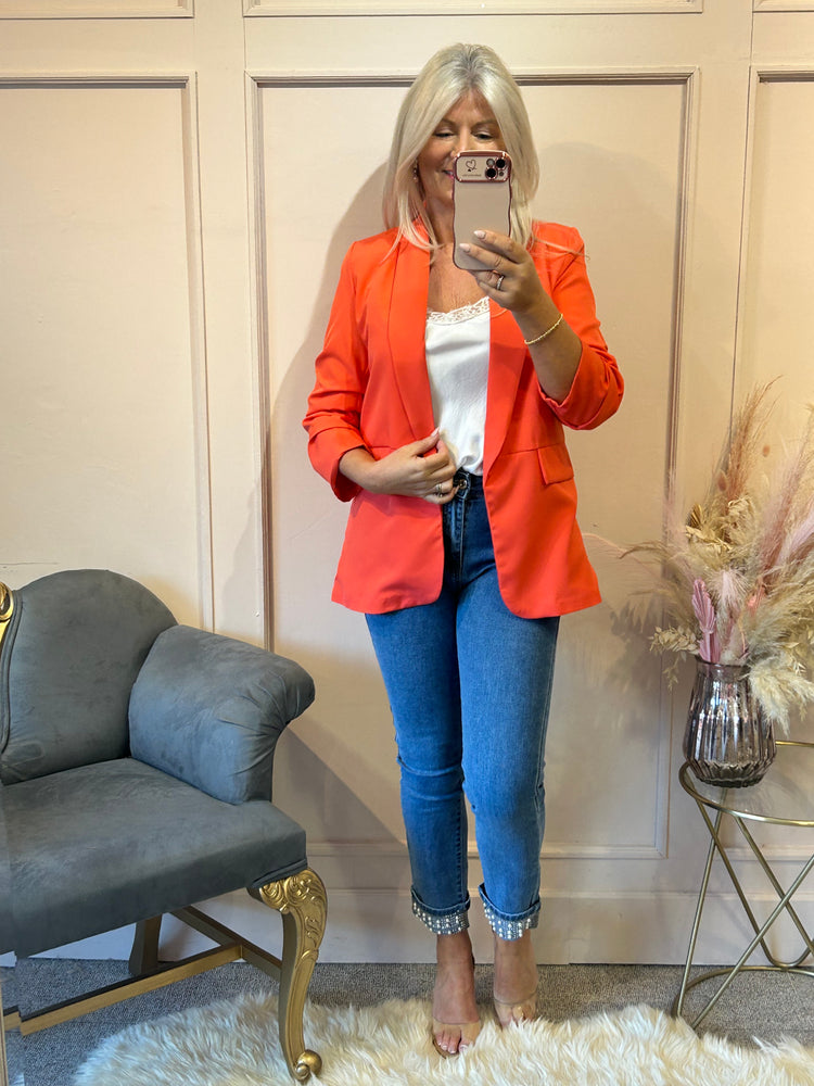 Ruffle Sleeved Blazer - Coral