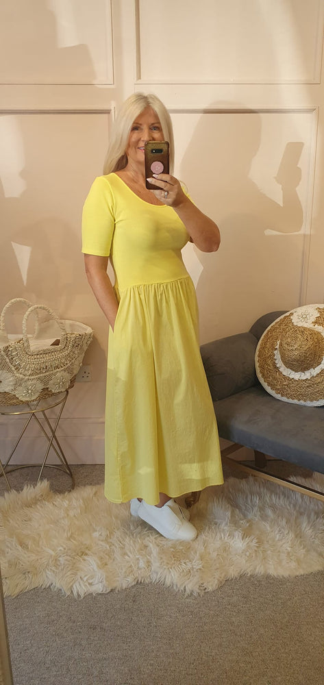 Capped Sleeve Dress - Sunshine Yellow - Wardrobe By Simone