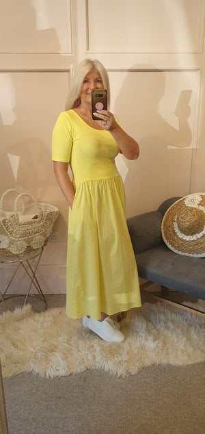 Capped Sleeve Dress - Sunshine Yellow - Wardrobe By Simone