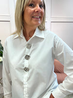 Shirt Large Silver Buttons - White