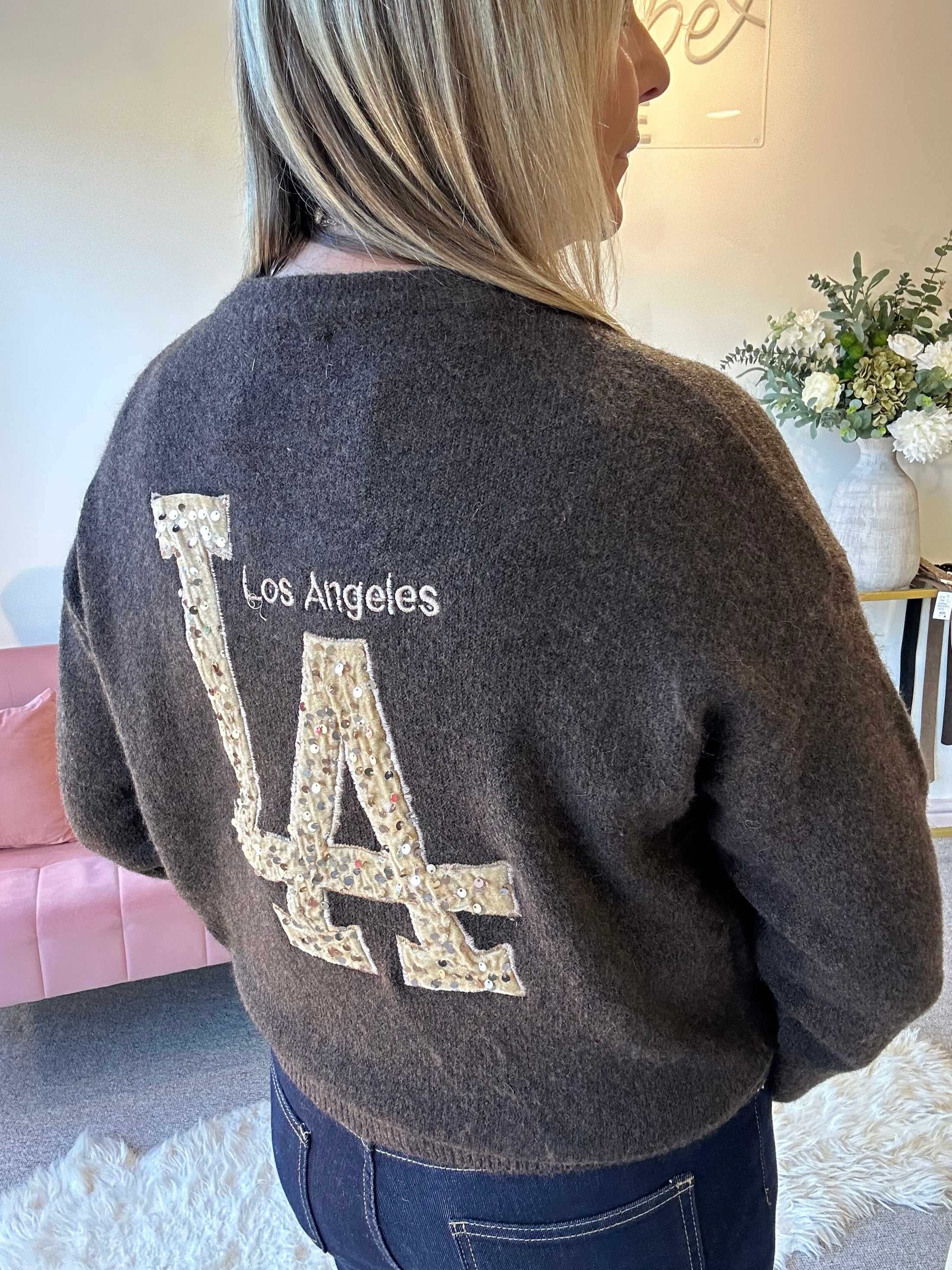 Sequin 'LA'  Detail Jumper -  Brown