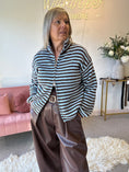 Load image into Gallery viewer, Zip Up Fun Striped Cardigan -  Brown/Blue

