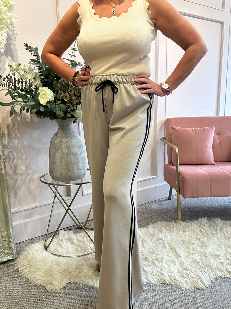 Black Side Stripe Lounge Pant - Beige