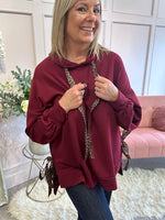 Cosy Leopard Tie Hoody  - Burgundy