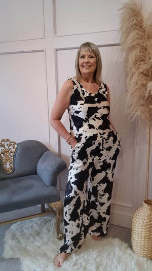Cow Print Wide Pants - Black/Cream - Wardrobe By Simone