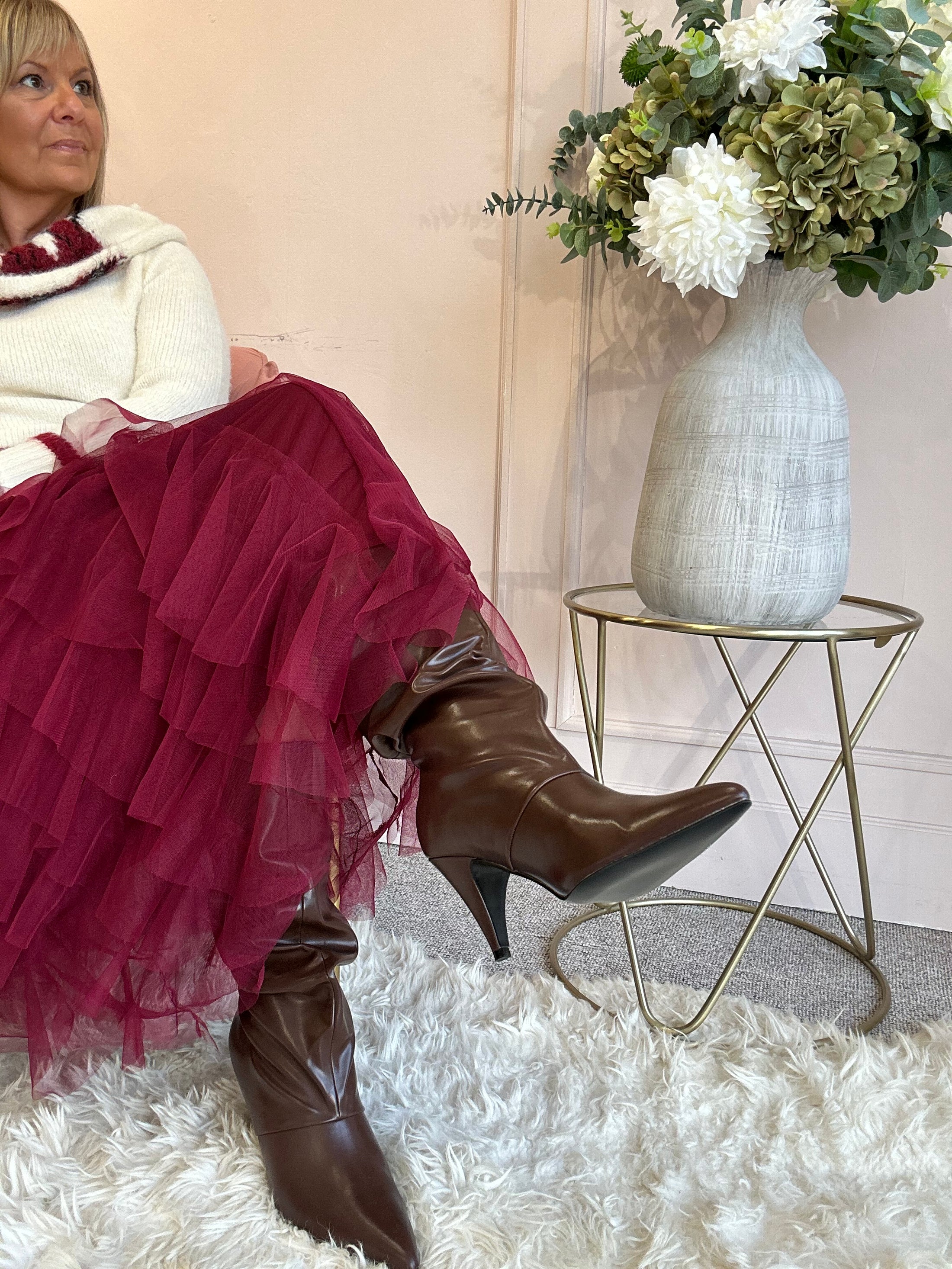 Ruched Pull On Boot - Brown