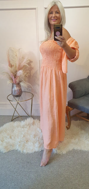Linen Sundress & Little Jacket Co-ord Set - Coral - Wardrobe By Simone