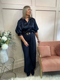 Load image into Gallery viewer, Satin Puff Sleeve Shirt - Navy
