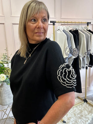 Crochet Rose Detail Jumper - Black