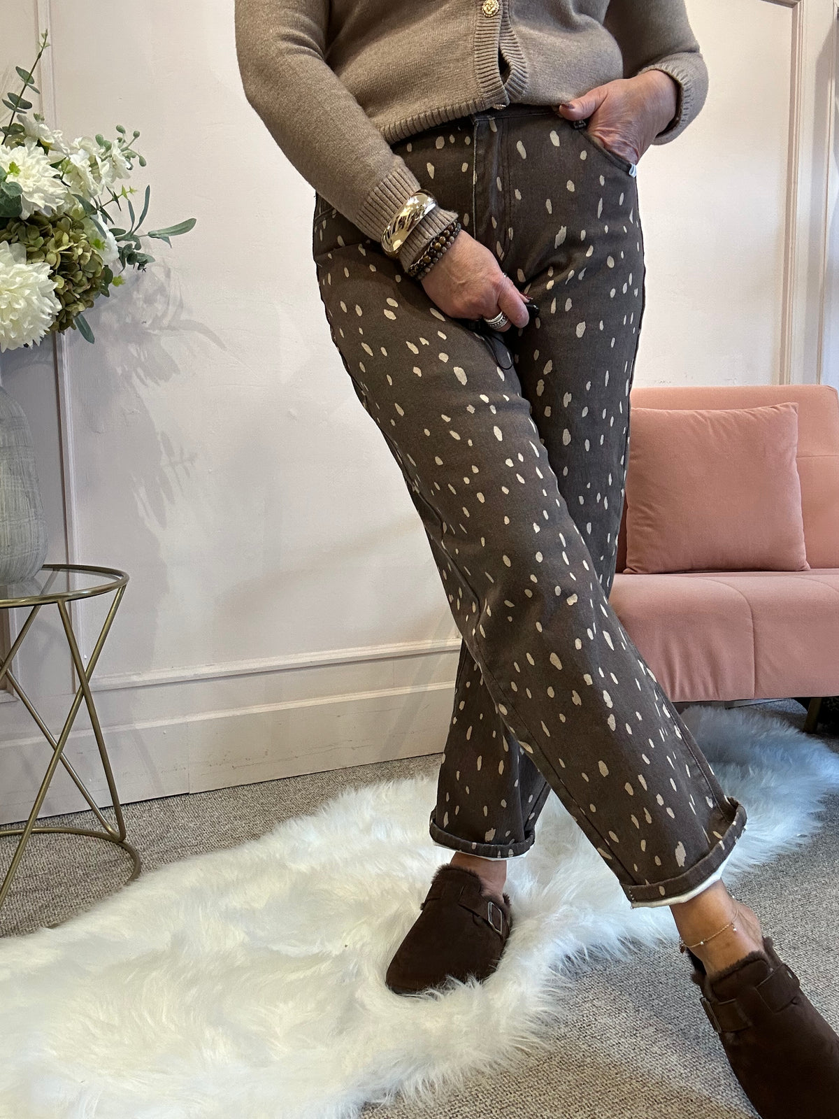 Trending Deer Print Jeans - Brown/Beige