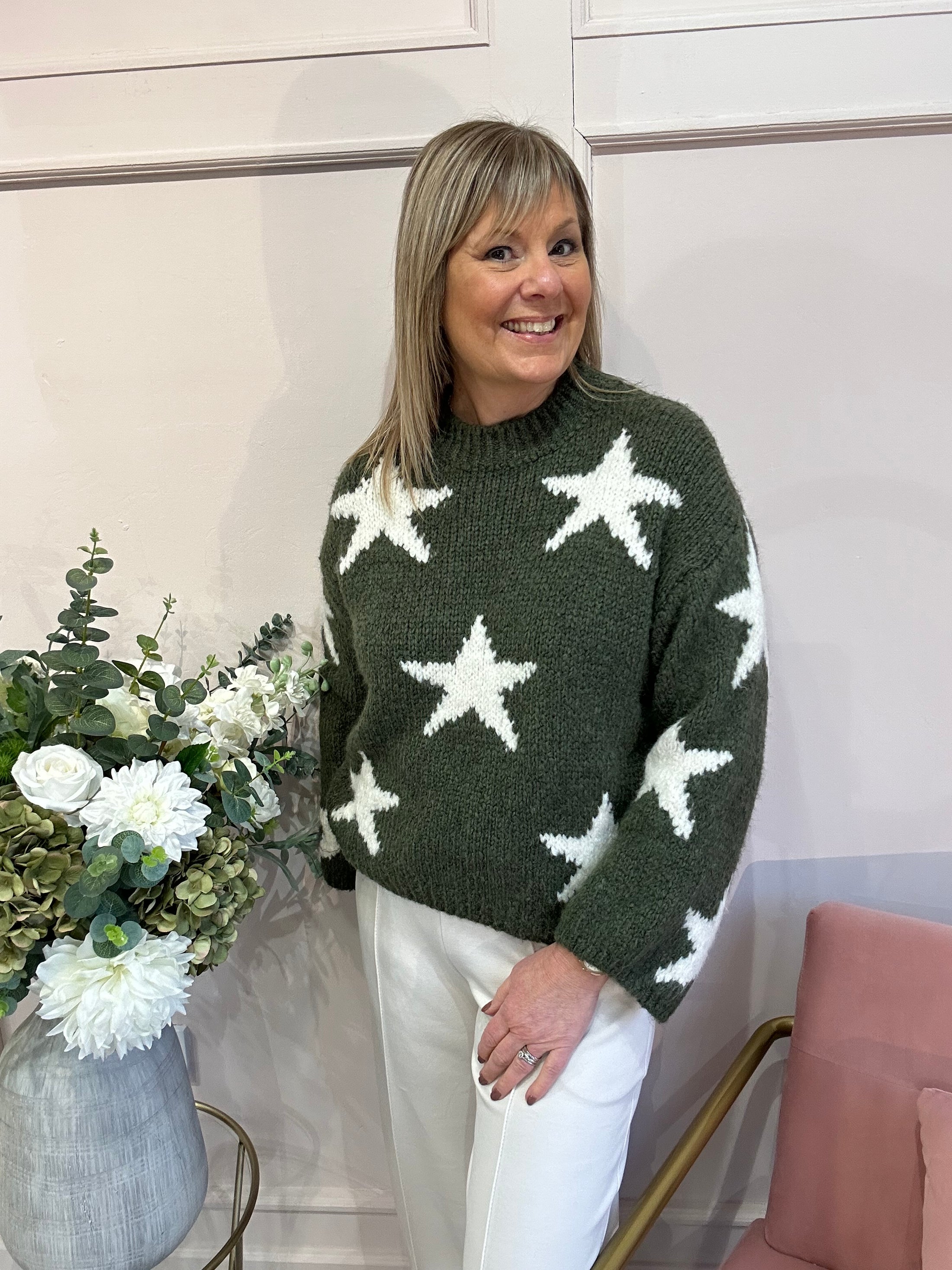 Star Jumper - Khaki/Cream