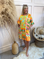 Tropical Retro Midi Dress - Orange/Mix - Wardrobe By Simone