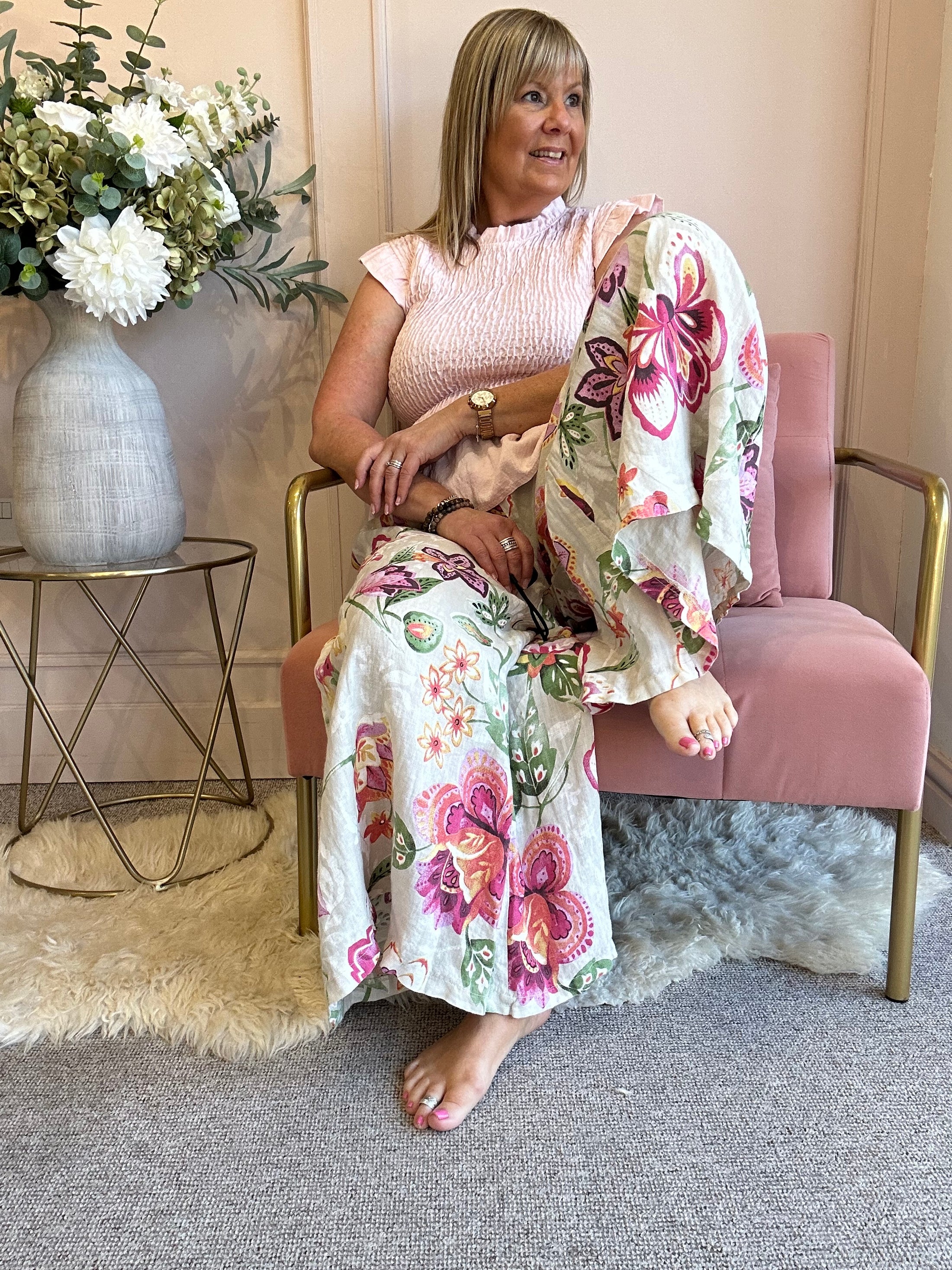 Flower Power Palazzo Pant - Stone/Mix - Wardrobe By Simone