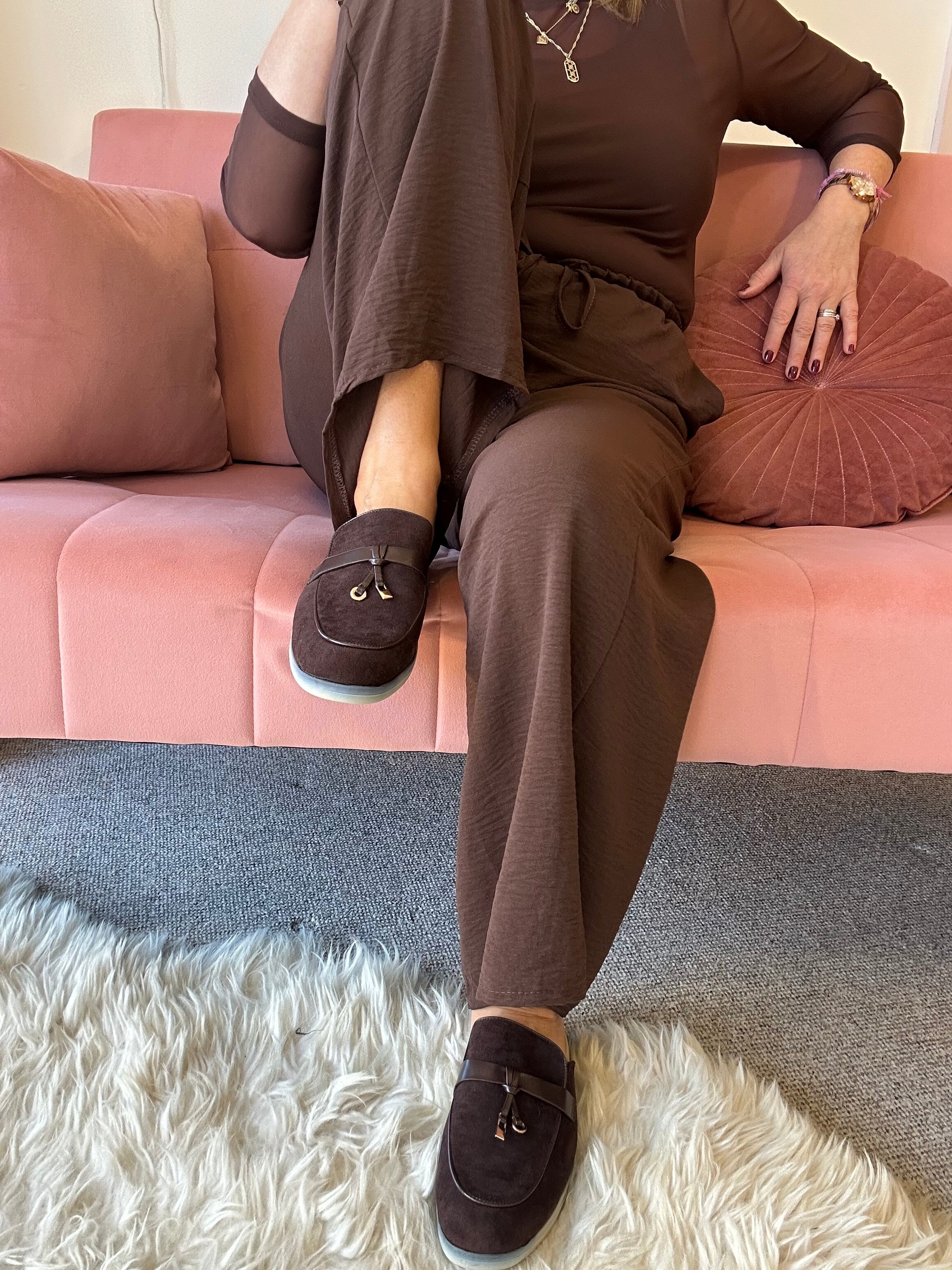 Faux Suede Mule - Brown