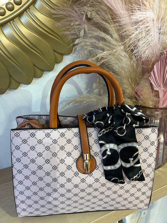 Structured Patterned Bag - Cream/Tan - Wardrobe By Simone