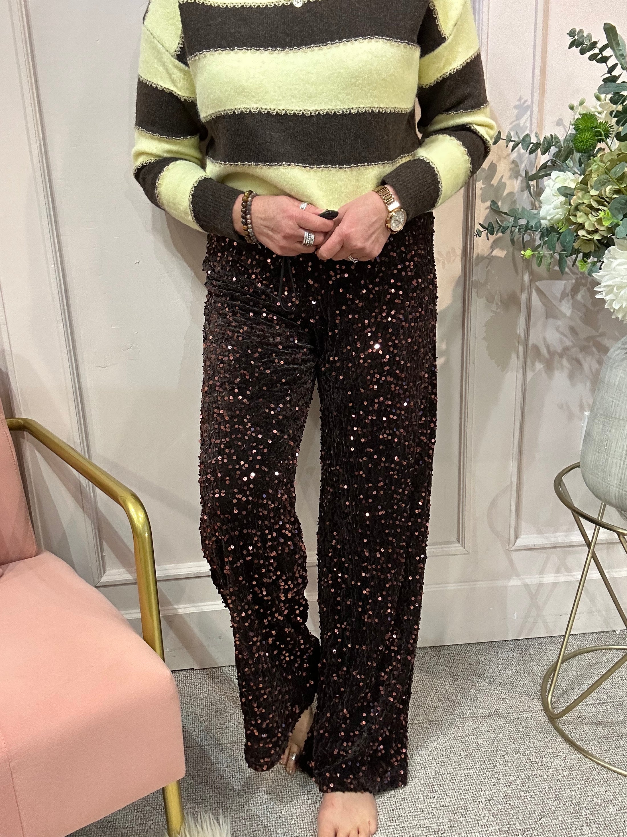 Shimmer Sequin Wide Pans - Browns