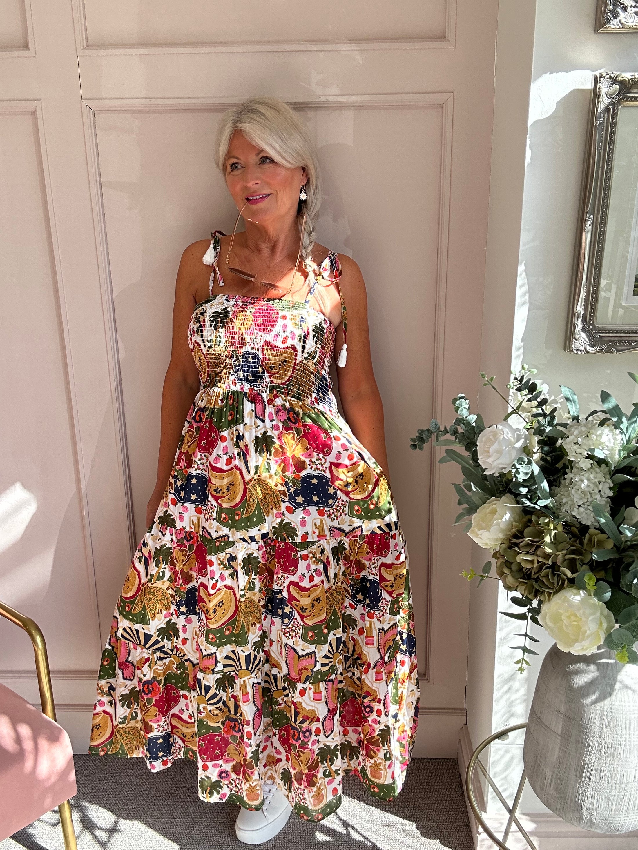 Floral Tribal Sun Dress - Mix/White - Wardrobe By Simone