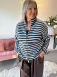 Load image into Gallery viewer, Zip Up Fun Striped Cardigan -  Brown/Blue

