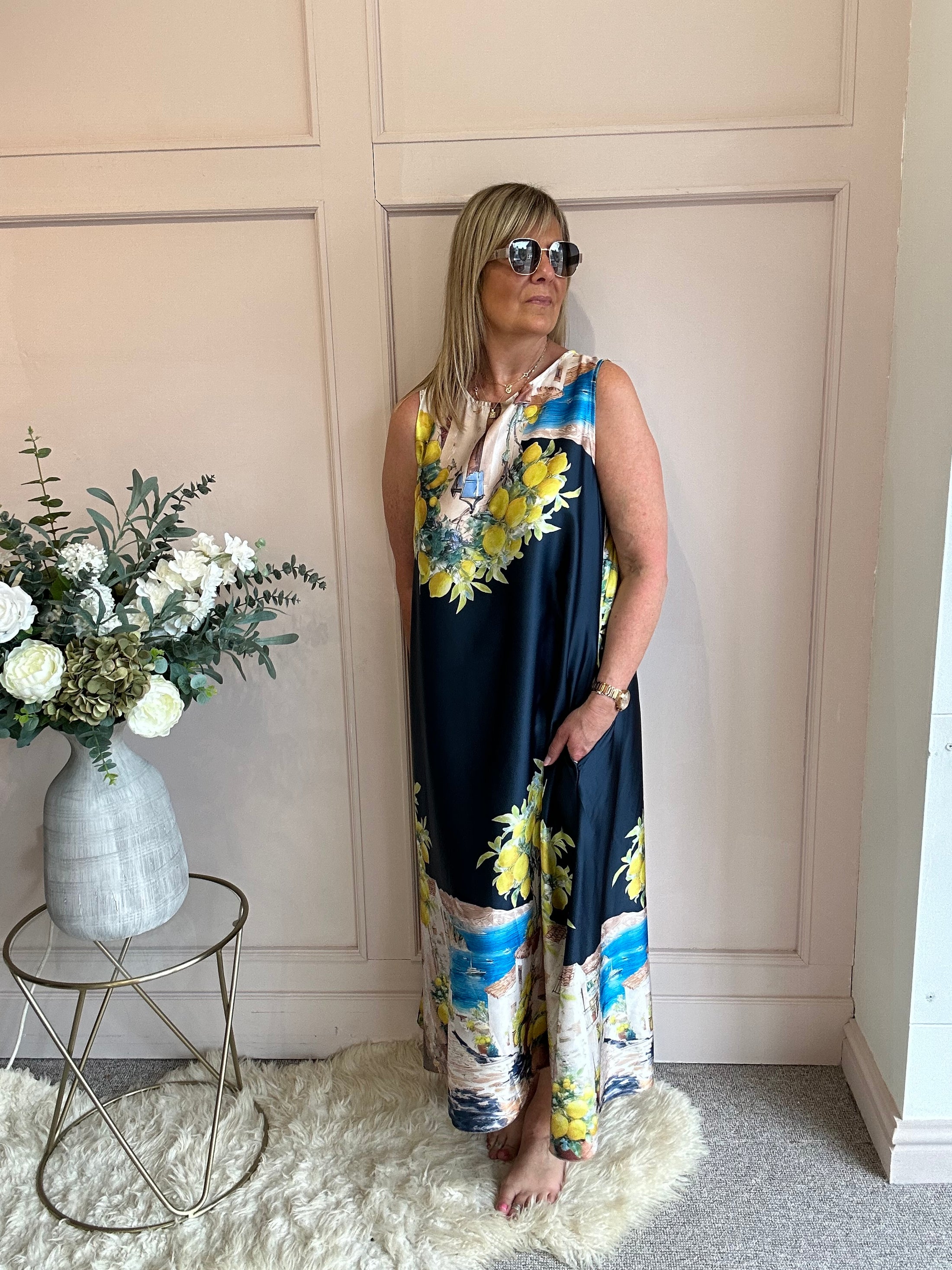 Santorini & Lemons Maxi Dress- Navy