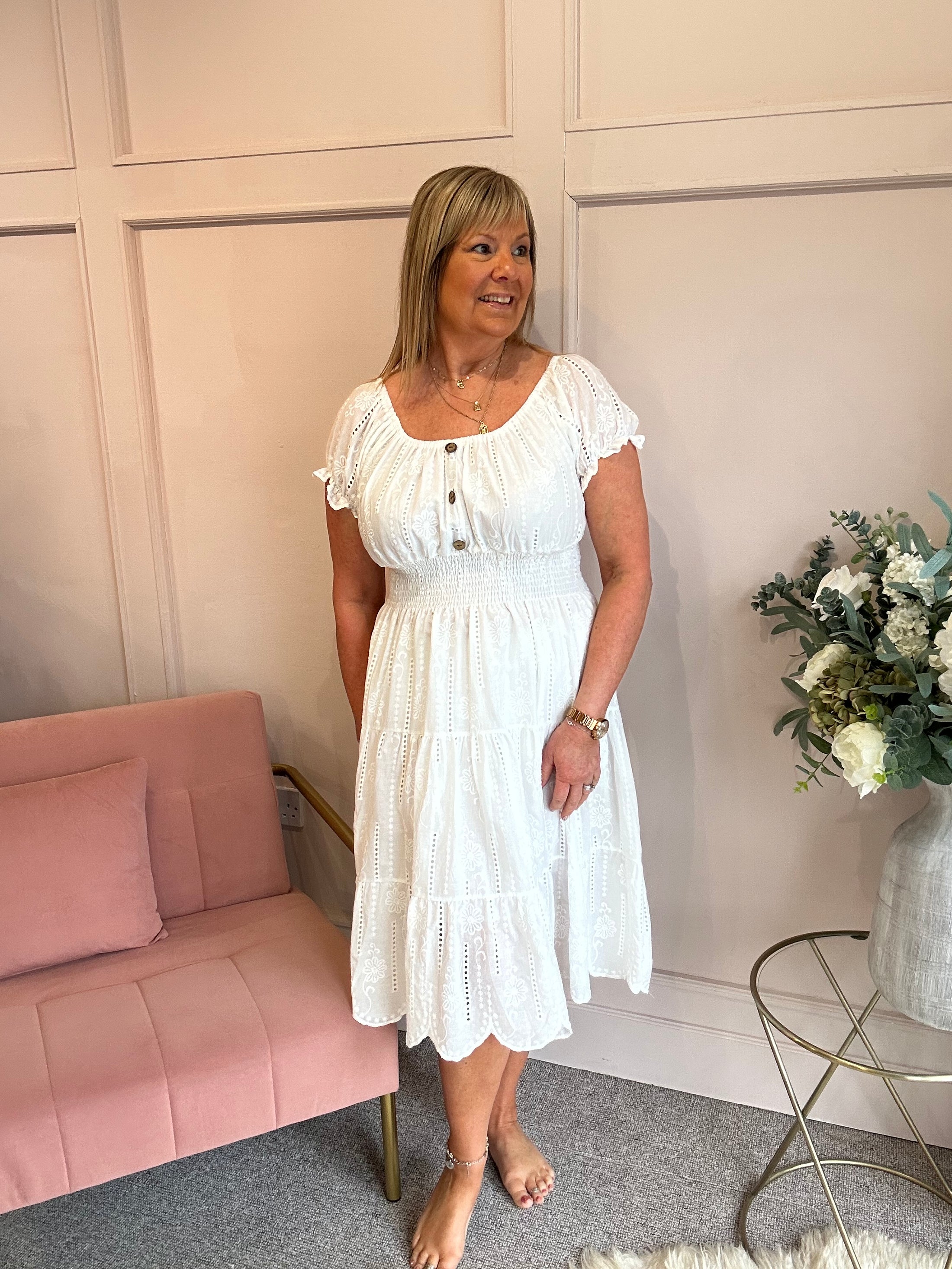 Vibes Of Summer Midi Dress - White - Wardrobe By Simone