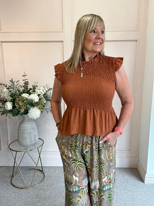 Cute Peplum Top  - Rust - Wardrobe By Simone
