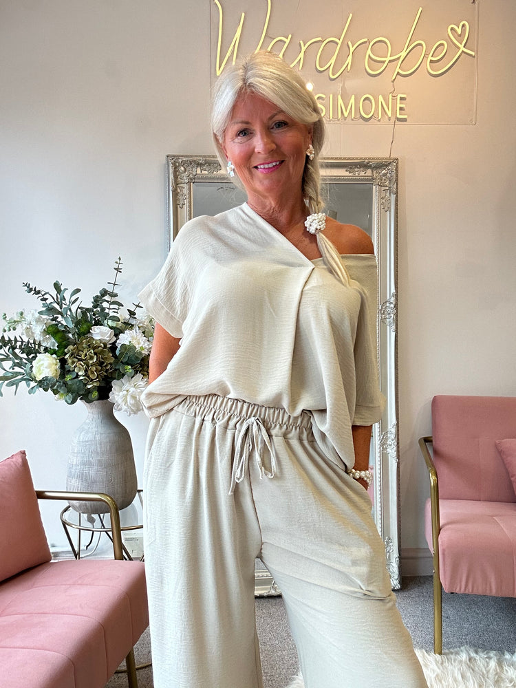 V Neck Top - Beige