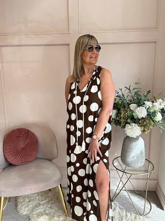 Maxi Bold Spot Dress - Brown/White - Wardrobe By Simone