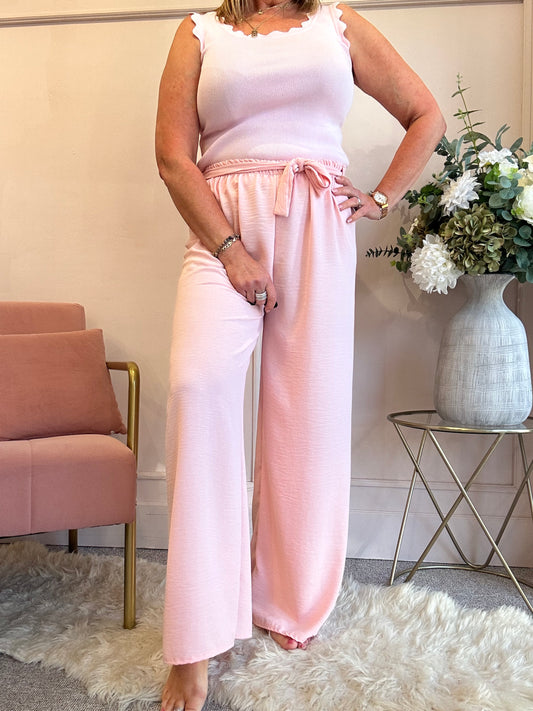 Tie Belt Wide Pant - Pale Pink - Wardrobe By Simone