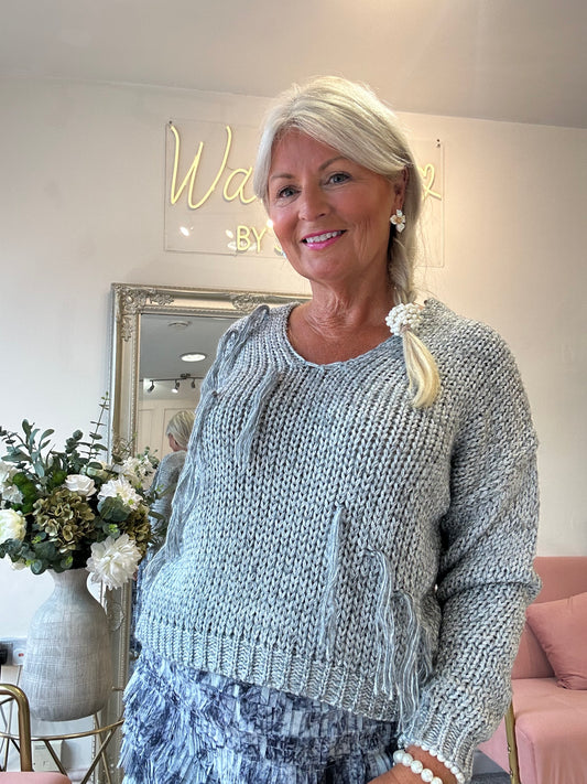 Metallic Tassel Jumper - Silver
