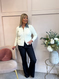 Load image into Gallery viewer, Zip Denim Collar Cardigan Jacket - Cream/Denim
