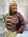 Load image into Gallery viewer, Striped Knit Cardigan - Plum/Khaki

