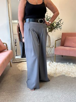 Wide Leg Pin tuck Front Trouser - Grey