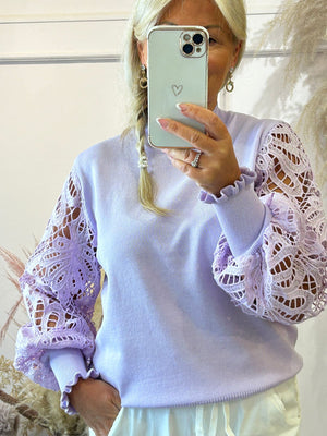 
            
                Load image into Gallery viewer, High Neck Applique Sleeved Jumper - Lilac - Wardrobe By Simone
            
        