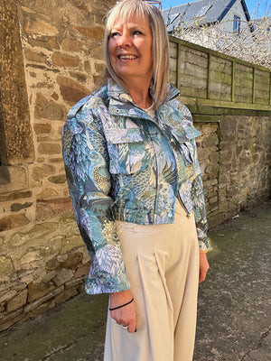 Exotic Bird Design Jacket - Turq/Blues