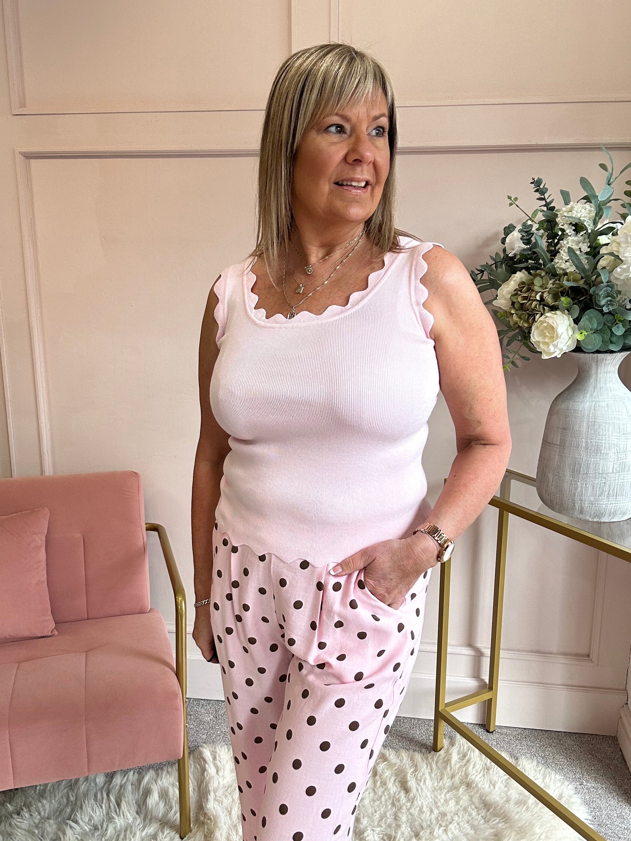 Scalloped Edged Vest Top - Pink - Wardrobe By Simone