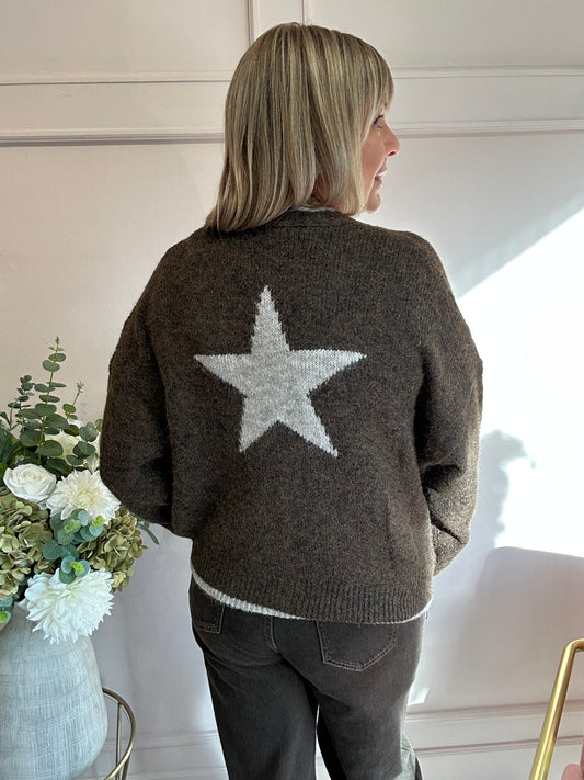 Star Cardigan - Brown/Beige